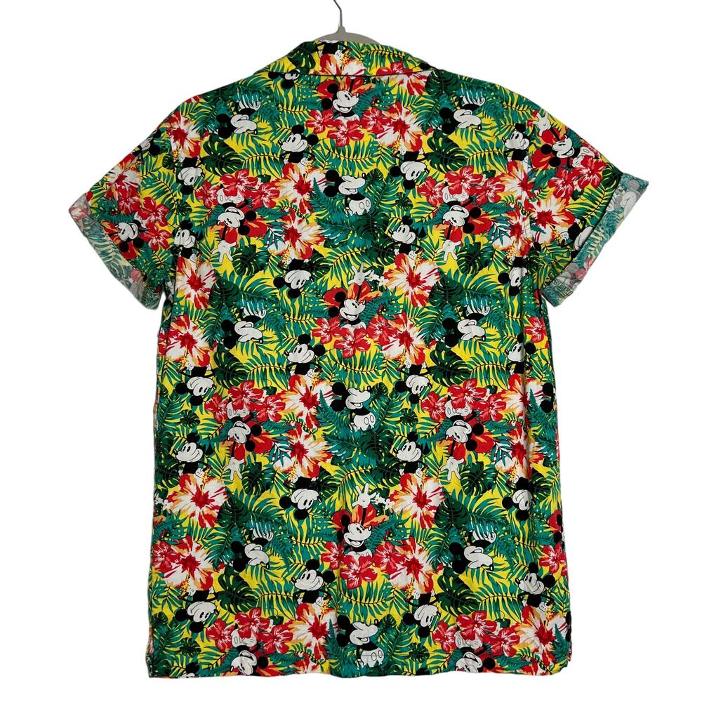 Disney Mickey Mouse Tropical Button Up Shirt Size S Floral Hawaiian Short Sleeve - Picture 2 of 9